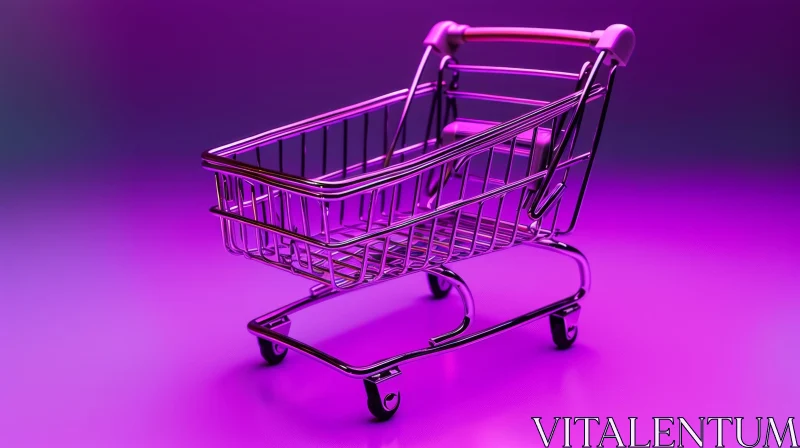 Minimalist 3D Rendering of Metal Shopping Cart on Purple Background AI Image