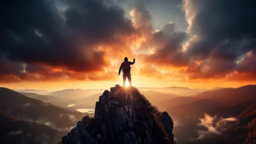 Mountain Climber Triumph - Heroic Nature Scene