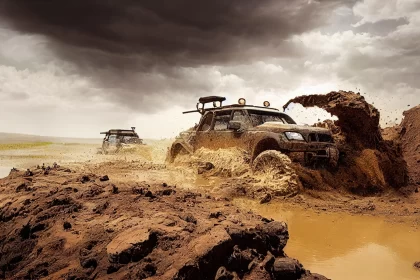 Post-Apocalyptic Art: Dynamic Action Scenes with Off-Road Vehicles in Muddy Roads
