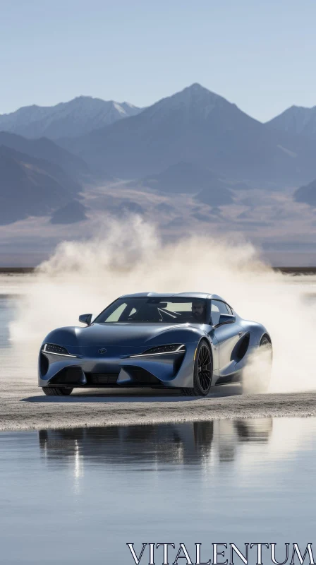 Speeding Silver Sports Car on Salt Flat AI Image