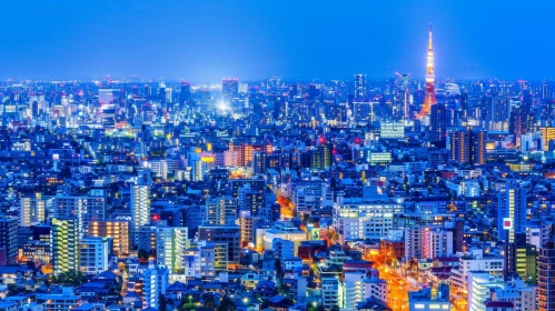 Tokyo Night View: Illuminated Cityscape at Night