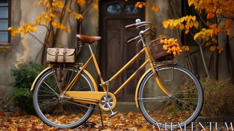 AI ART Vintage Bicycle and Yellow Flowers at Brown Door