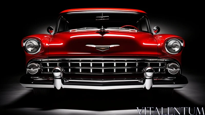 Vintage Red Chevrolet Bel Air Classic Car in Dark Garage AI Image