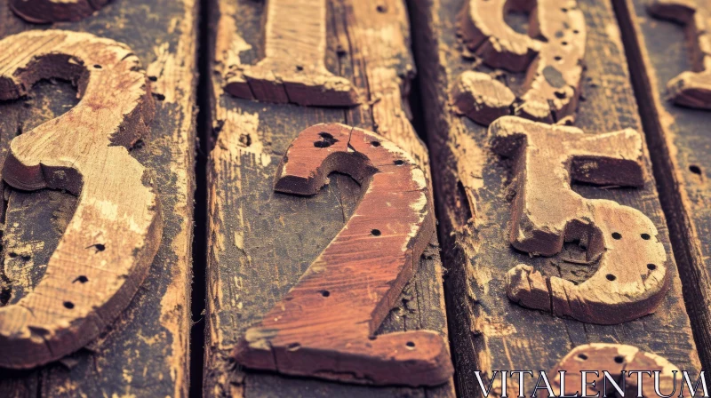 Weathered Wooden Sign with Carved Numbers - Abstract Photography AI Image