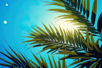 Captivating Palm Leaves Against Blue Sky - Digital Painting