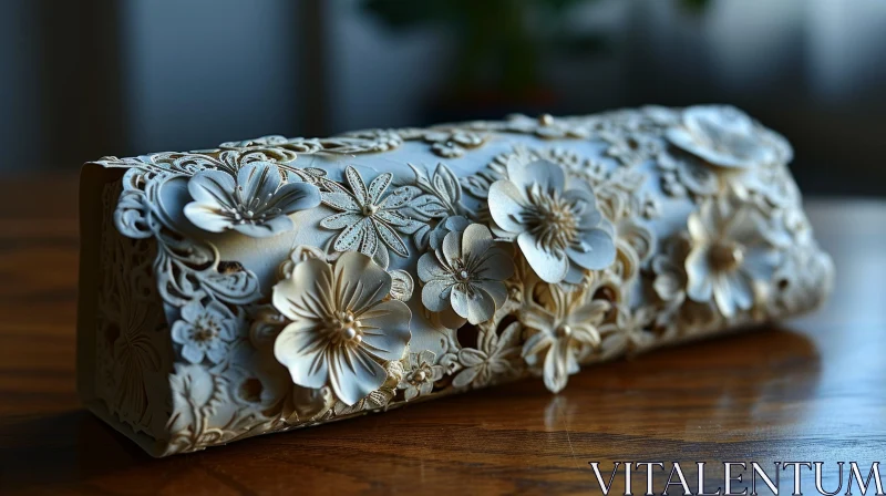 Close-Up of White and Gold Decorative Box with Floral Pattern AI Image