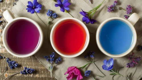 Colorful Ceramic Cups on Wooden Table