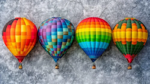 Colorful Hot Air Balloons Against Stone Wall