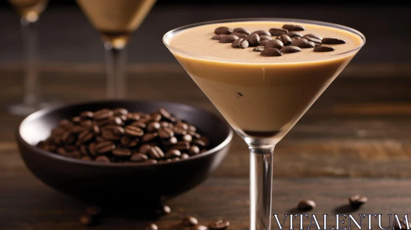 Creamy Coffee Cocktail in Martini Glass on Wooden Table AI Image