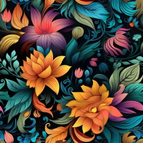 Dark Floral Pattern with Colorful Flowers