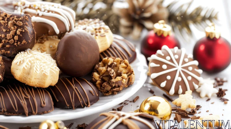 Delicious Christmas Cookies Displayed on White Plate AI Image