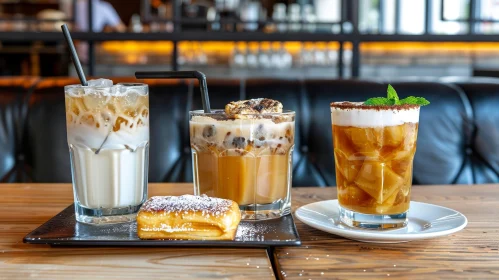 Delicious Drinks and Sweet Treat in a Cozy Cafe Setting