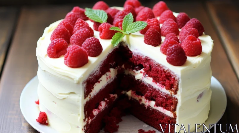 AI ART Delicious Red Velvet Cake with Raspberries - Tempting Dessert!