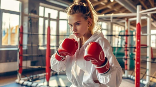 Female Boxer Training in Boxing Ring