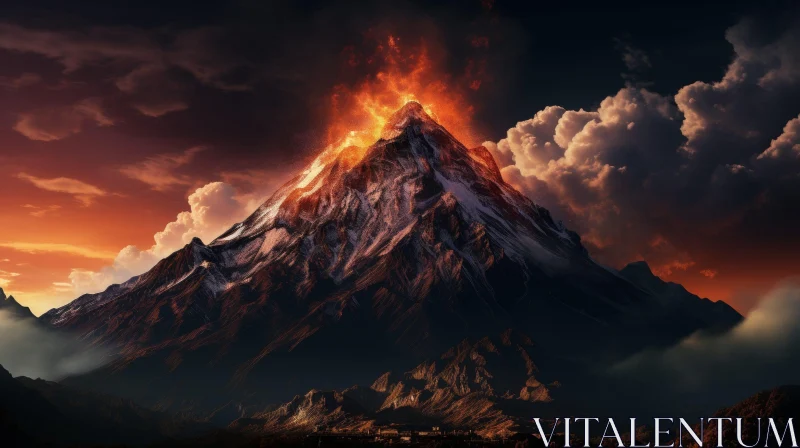 Fierce Volcanic Eruption Digital Painting AI Image