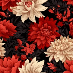 Intricate Floral Dahlia Pattern on Dark Green Background