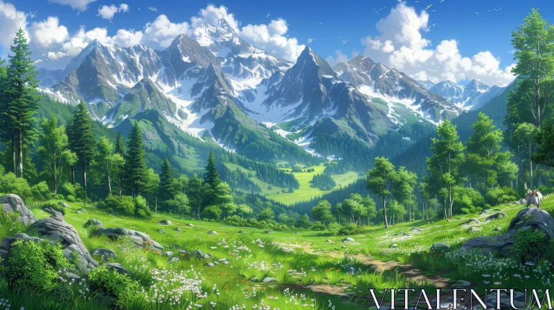 Peaceful Mountain Valley Landscape AI Image