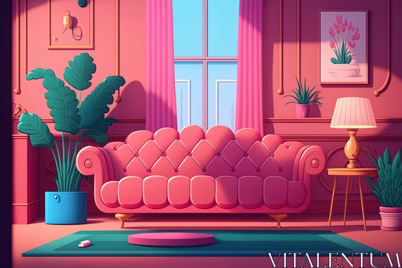 Pink Lounge Room Vector Illustration Wall Art AI Image