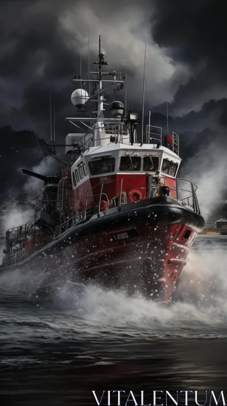 Rescue Boat in Stormy Sea - Action-Packed Image AI Image
