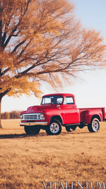 Rustic Red Truck in Fall | American Mid-Century Design AI Image