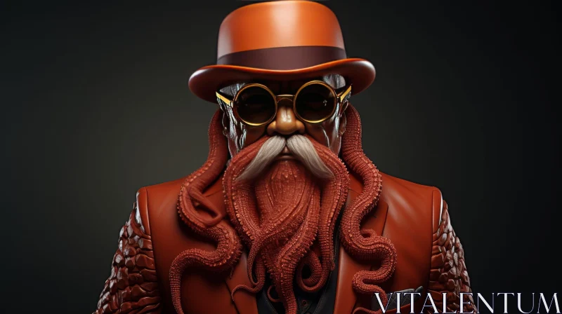Surrealism Portrait: Man with Octopus Beard and Top Hat AI Image