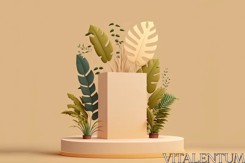 3D Render of Flower Decor and Green Plants on a Beige Background AI Image