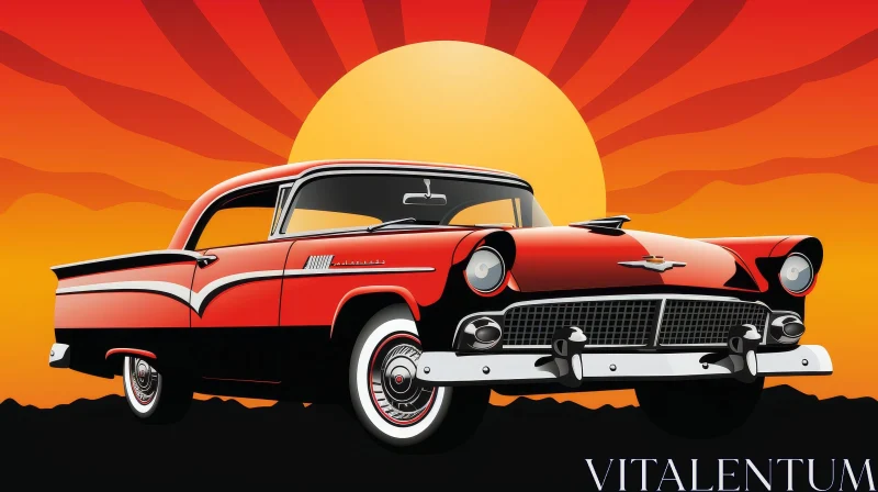 AI ART Classic 1950s Car Vector Illustration at Sunset