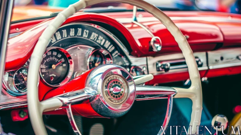 Classic Red Car Interior Close-Up AI Image