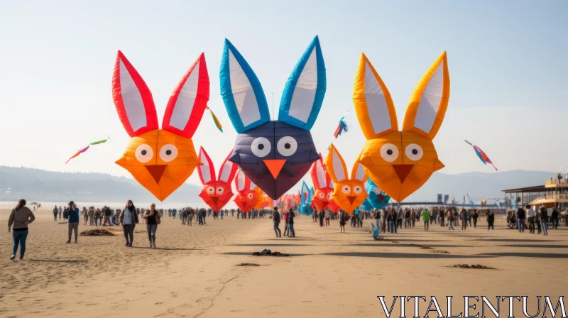 AI ART Colorful Bunny Kites in the Sky: A Blend of Symmetry and Dutch Seascapes