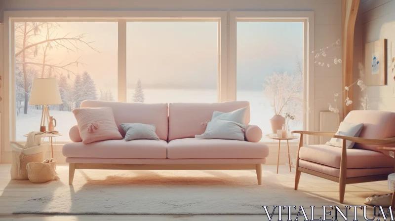 AI ART Cozy Living Room with Forest View
