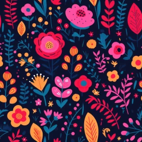 Dark Blue Floral Pattern | Bright Colors | Fabric Print