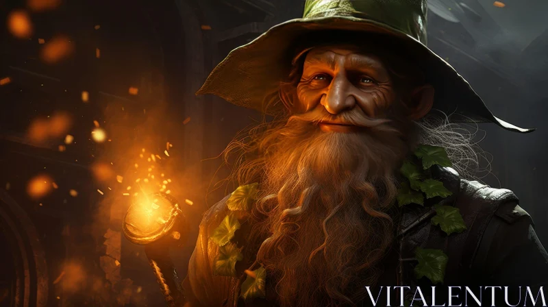 Elderly Wizard Portrait in Enchanted Forest AI Image