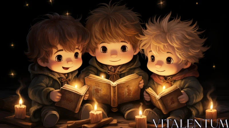 AI ART Enchanting Image of Boys Reading Books in Medieval Setting