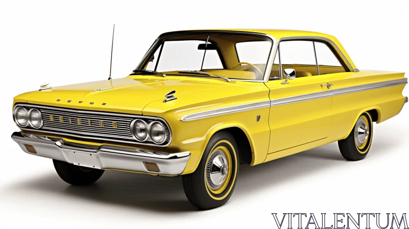 Exquisite Yellow Model Car on White Surface | Realistic Rendering AI Image