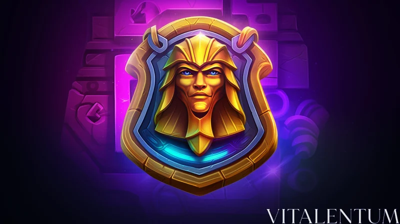 AI ART Golden Egyptian Pharaoh Shield with Blue and Purple Gems