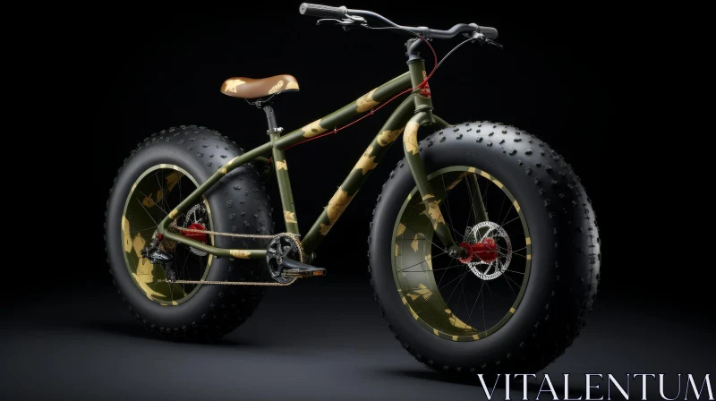 Green and Brown Camouflage Fat Bike on Black Background AI Image