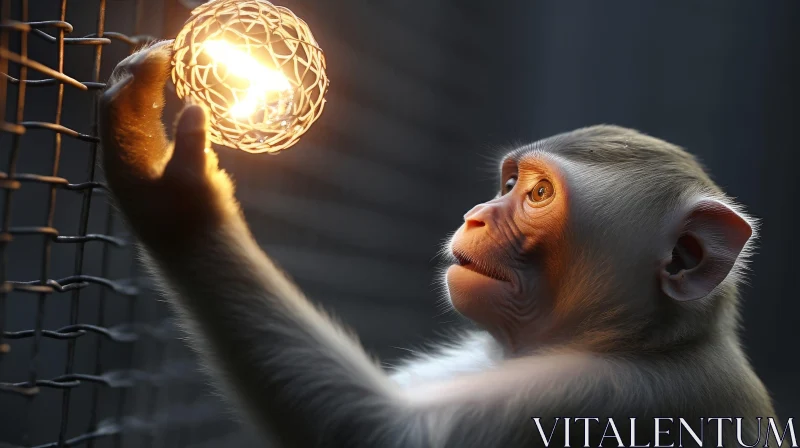 Intriguing Monkey Portrait with Light Bulb AI Image