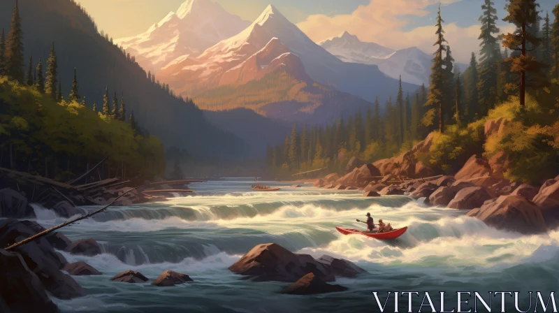 Majestic Mountain River Landscape Painting AI Image