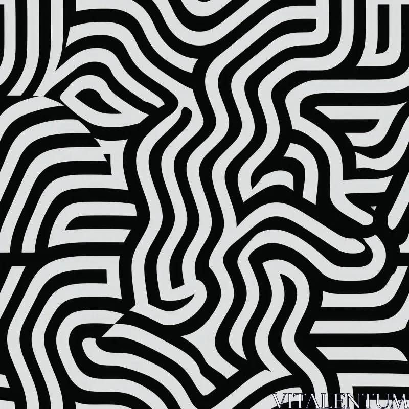 AI ART Monochrome Wavy Lines Seamless Pattern