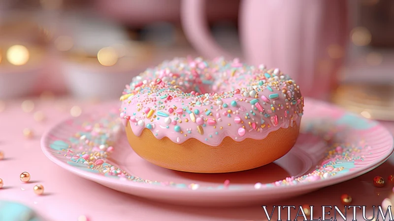AI ART Pink Frosted Donut with Rainbow Sprinkles