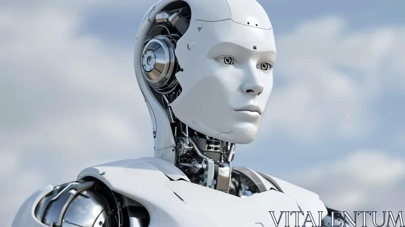 Realistic White Robot with Metallic Face | 3D Rendering AI Image
