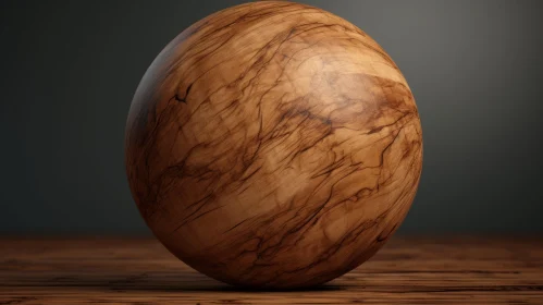 Realistic Wooden Ball on Table 3D Rendering