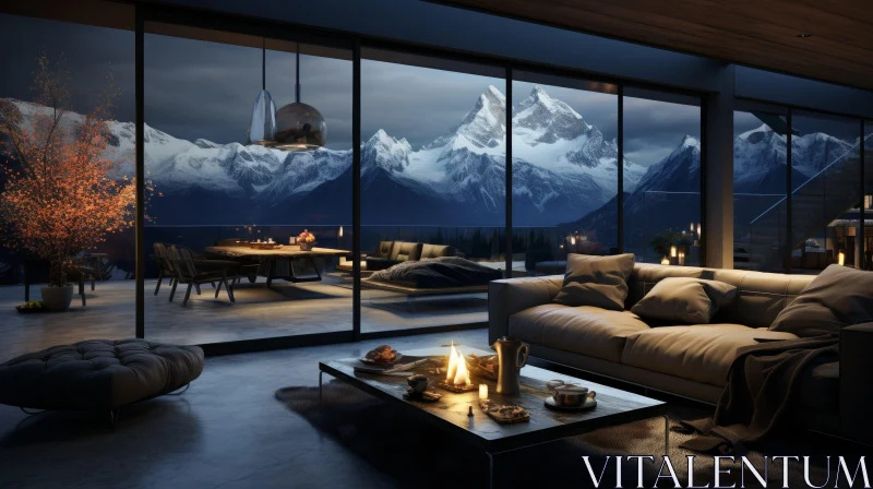 Serene Mountain View in Modern Living Room AI Image
