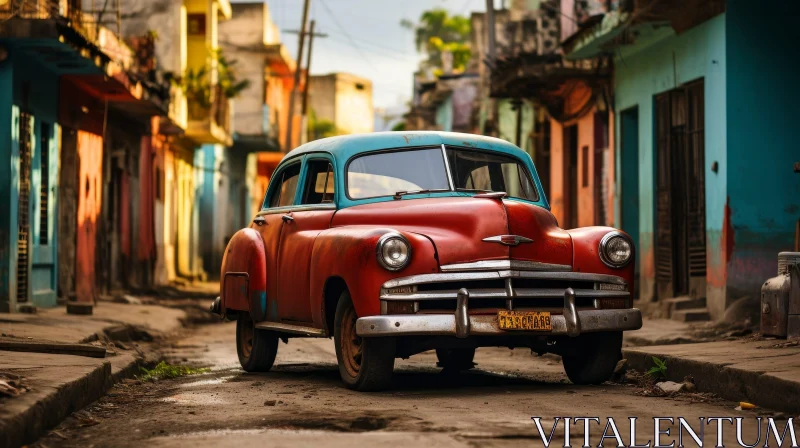 Vintage 1950s Classic Car in Havana Street Scene AI Image