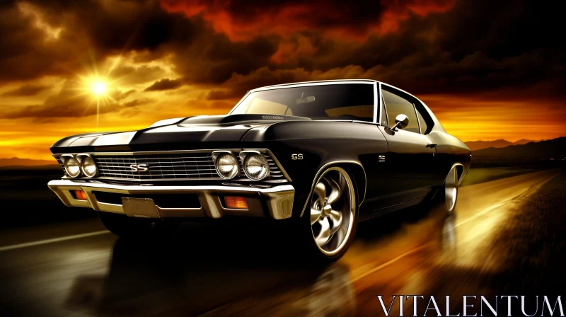 Vintage Chevrolet Chevelle SS Muscle Car at Sunset AI Image
