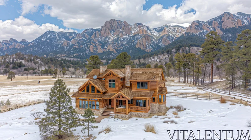Winter Mountain Home Amid Snow-Covered Trees AI Image