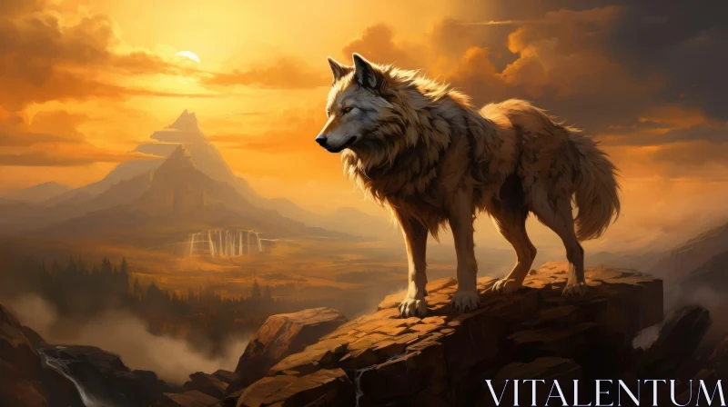 Wolf Painting in Mountain Landscape AI Image