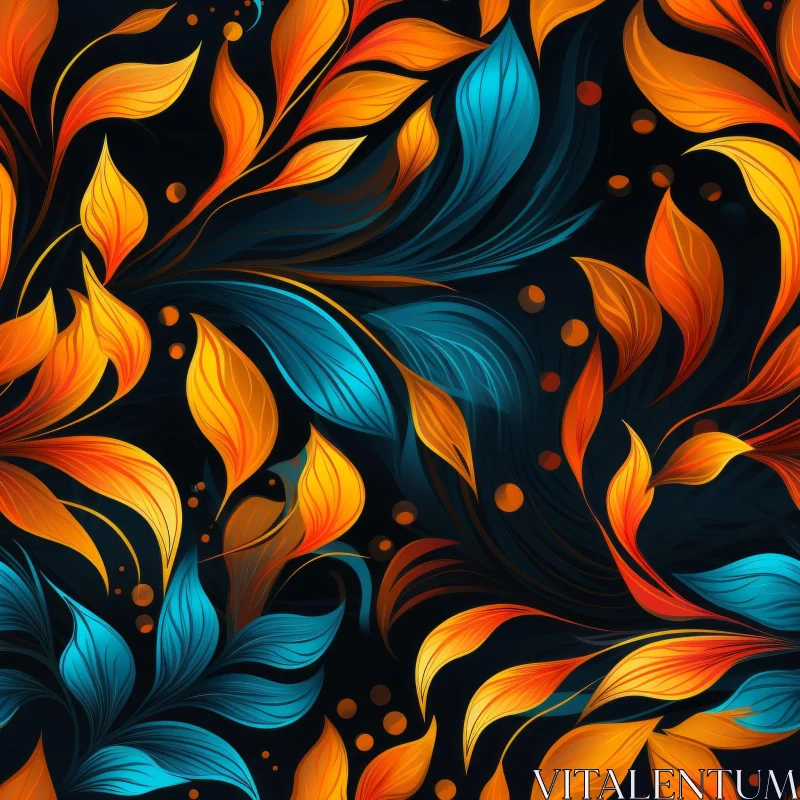 Blue and Orange Leaves Seamless Pattern AI Image