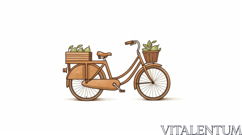AI ART Brown Bicycle with Basket and Wooden Box | White Background