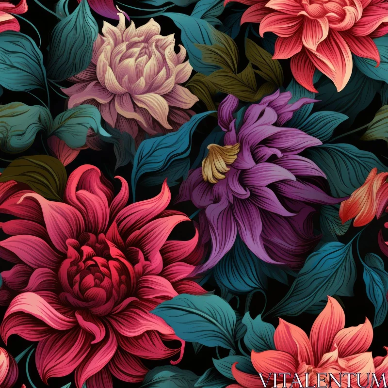 Dark Floral Seamless Pattern - Colorful Flowers Design AI Image
